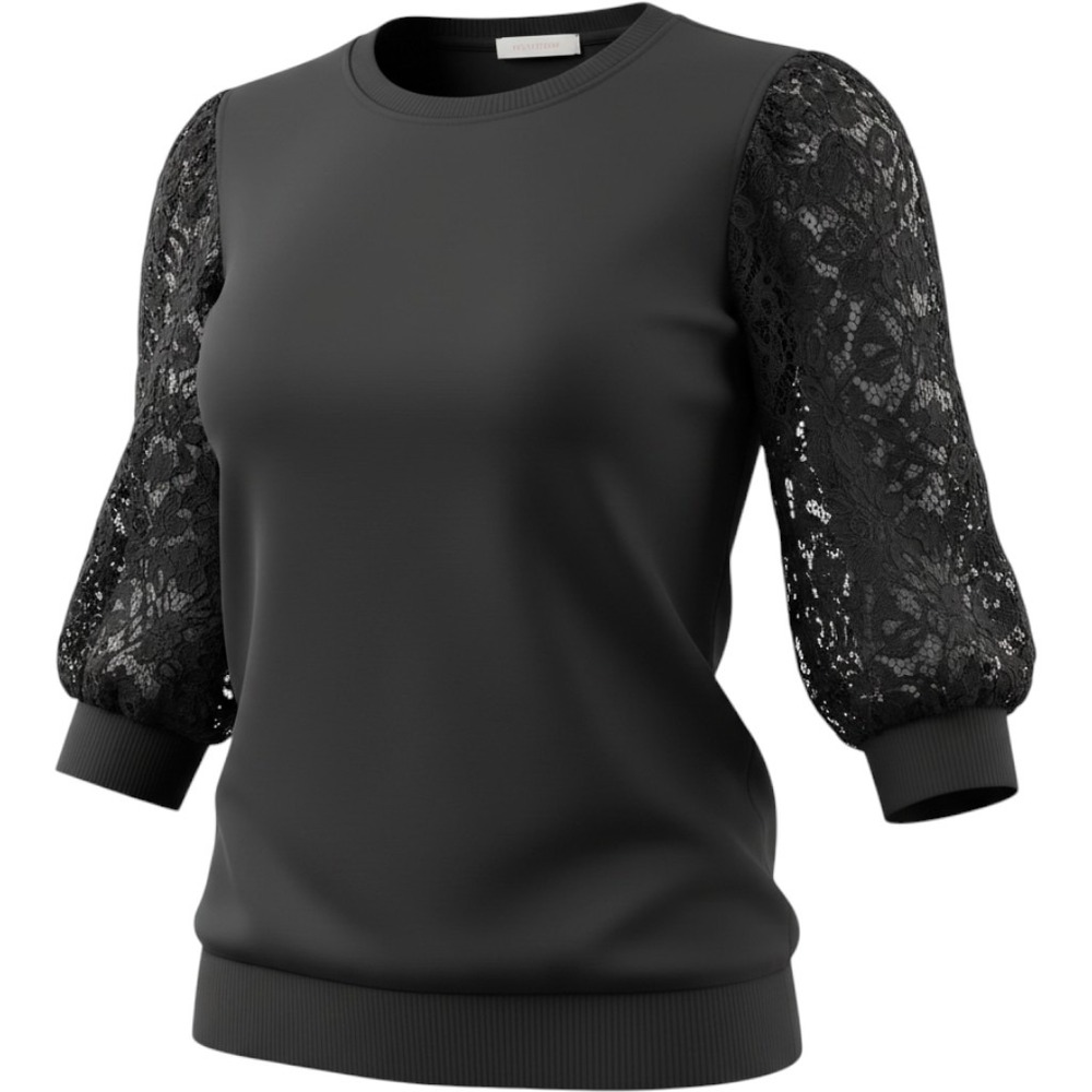 J. Society New York Black‎ Lace Puff Sleeve Knit Sweater Top Small NWT